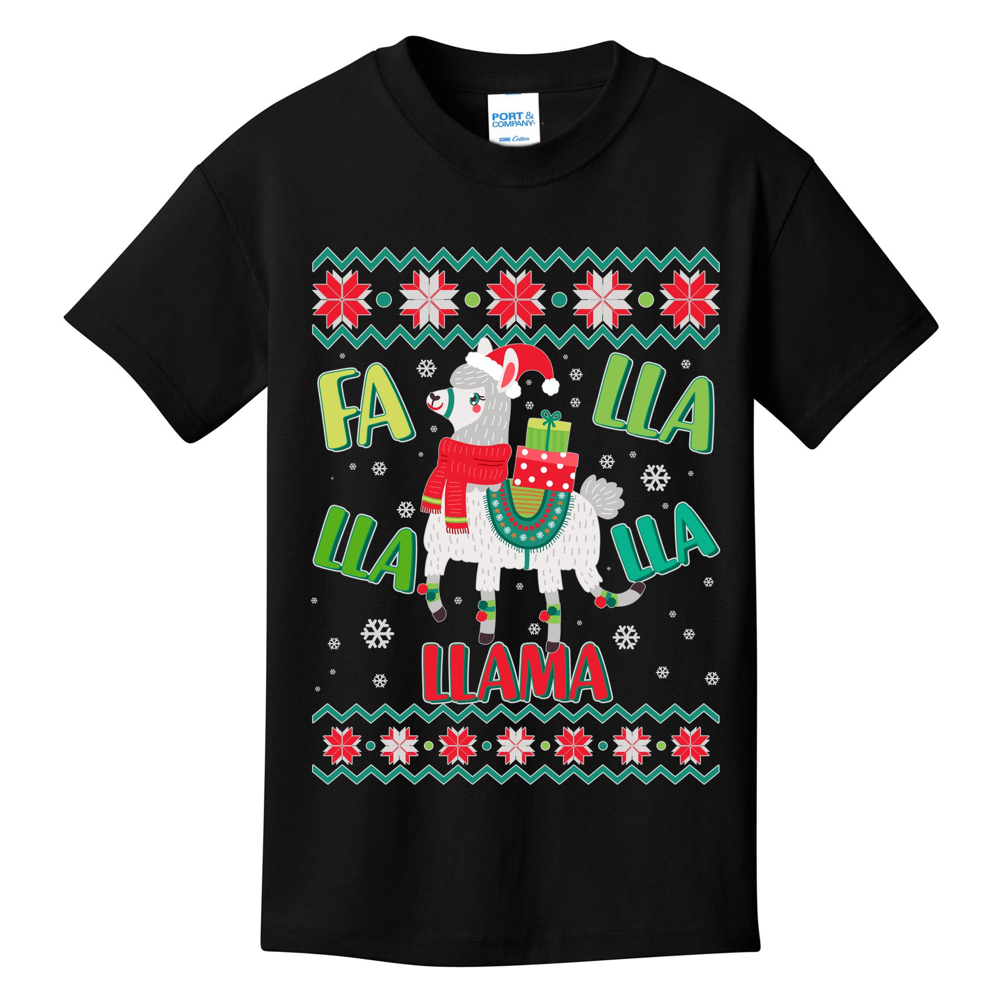 Fa Lla Lla Lla Llama Ugly Christmas Sweater Kids T-Shirt