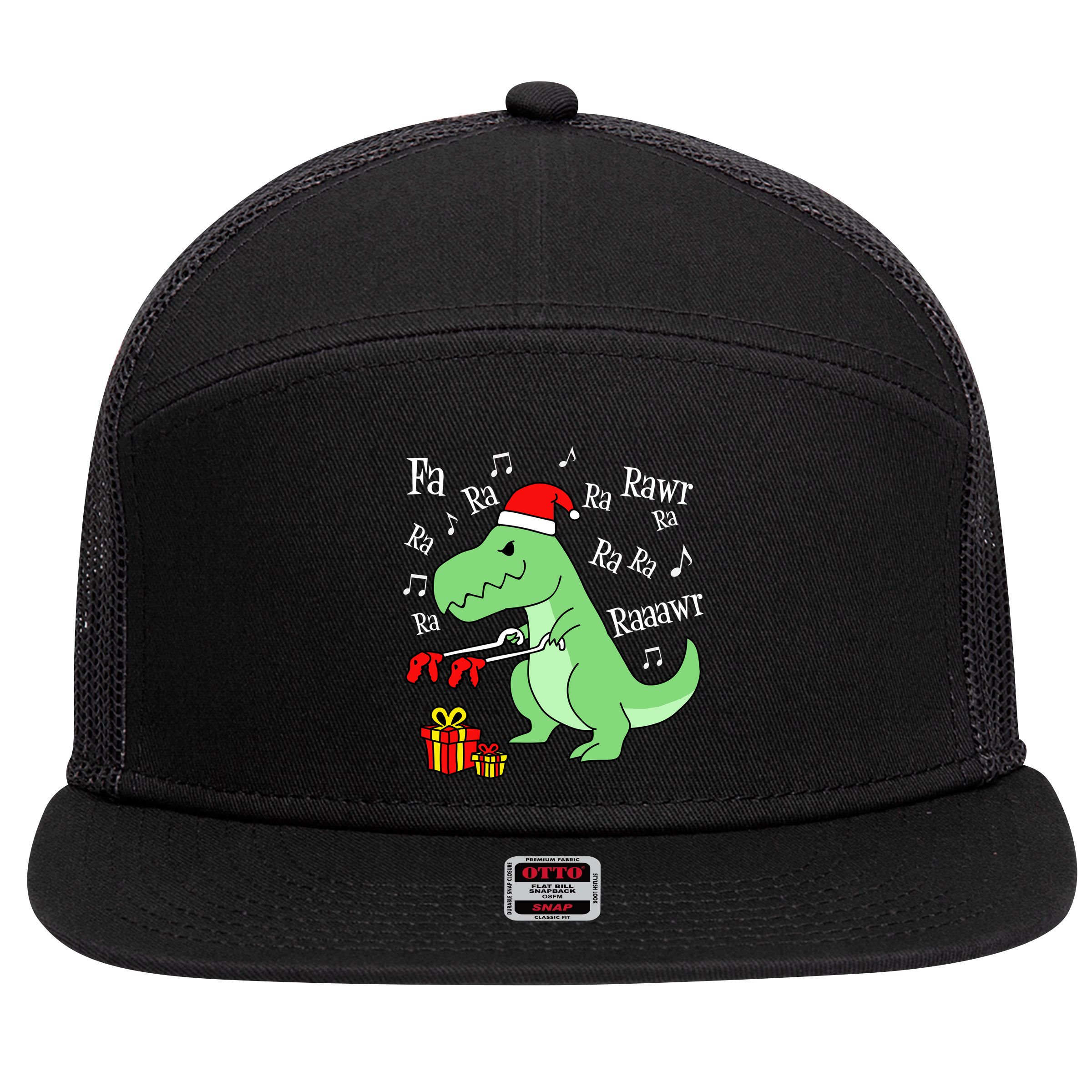 Fa Ra Ra Rawr Christmas T-Rex Presents 7 Panel Mesh Trucker Snapback Hat