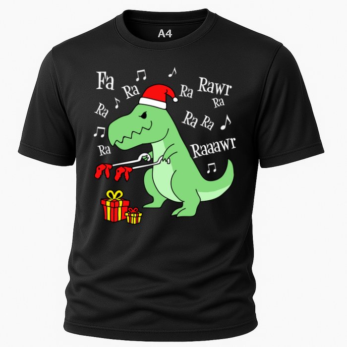 Fa Ra Ra Rawr Christmas T-Rex Presents Cooling Performance Crew T-Shirt