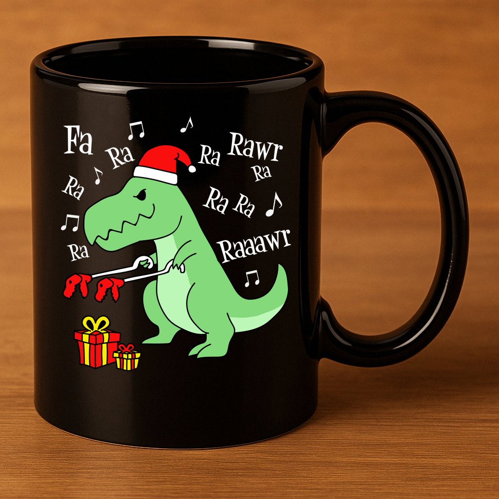 Fa Ra Ra Rawr Christmas T-Rex Presents 11oz C Handle Ceramic Mug
