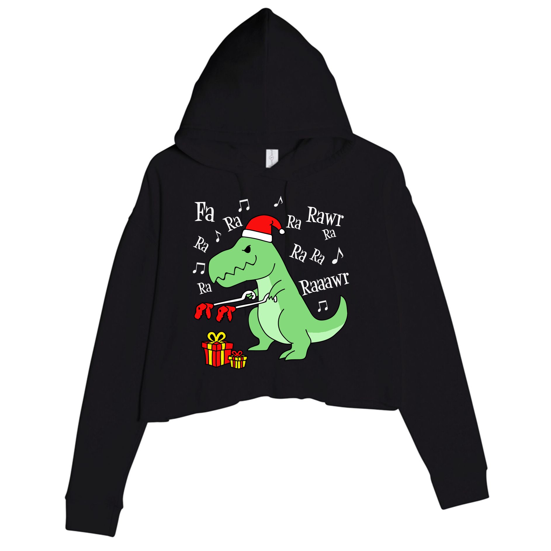 Fa Ra Ra Rawr Christmas T-Rex Presents Crop Fleece Hoodie
