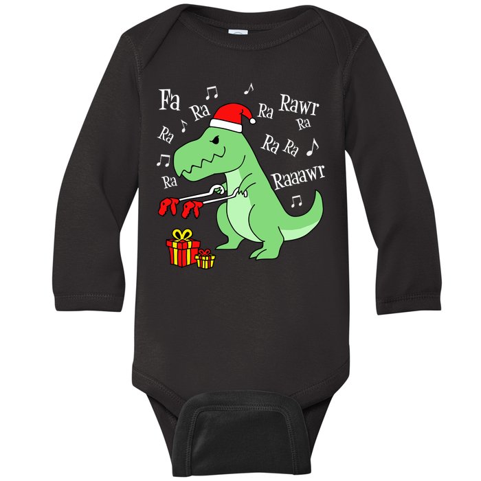 Fa Ra Ra Rawr Christmas T-Rex Presents Baby Long Sleeve Bodysuit