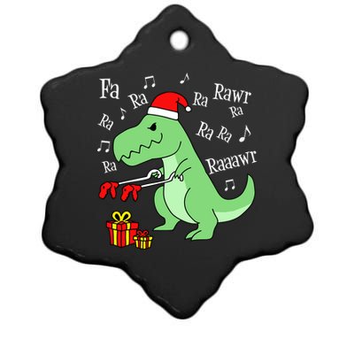 Fa Ra Ra Rawr Christmas T-Rex Presents Ceramic Star Ornament