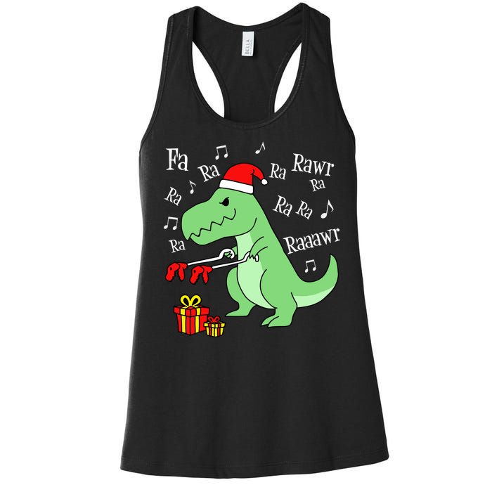 Fa Ra Ra Rawr Christmas T-Rex Presents Women's Racerback Tank