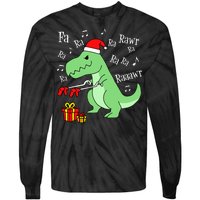 Fa Ra Ra Rawr Christmas T-Rex Presents Tie-Dye Long Sleeve Shirt