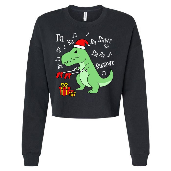 Fa Ra Ra Rawr Christmas T-Rex Presents Cropped Pullover Crew