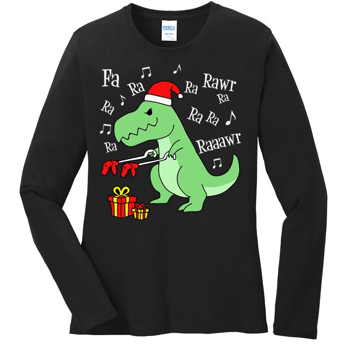 Fa Ra Ra Rawr Christmas T-Rex Presents Ladies Long Sleeve Shirt