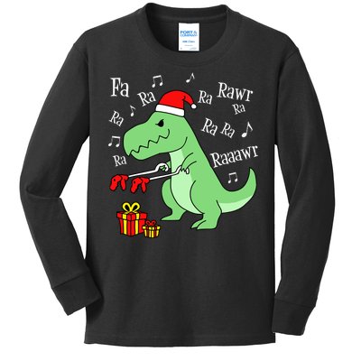 Fa Ra Ra Rawr Christmas T-Rex Presents Kids Long Sleeve Shirt