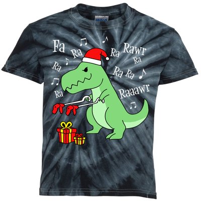 Fa Ra Ra Rawr Christmas T-Rex Presents Kids Tie-Dye T-Shirt