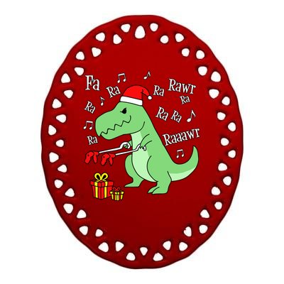 Fa Ra Ra Rawr Christmas T-Rex Presents Ceramic Oval Ornament