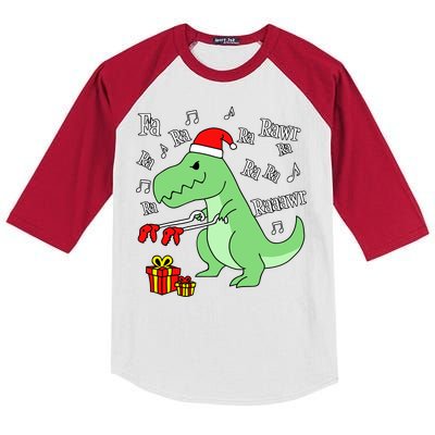 Fa Ra Ra Rawr Christmas T-Rex Presents Kids Colorblock Raglan Jersey