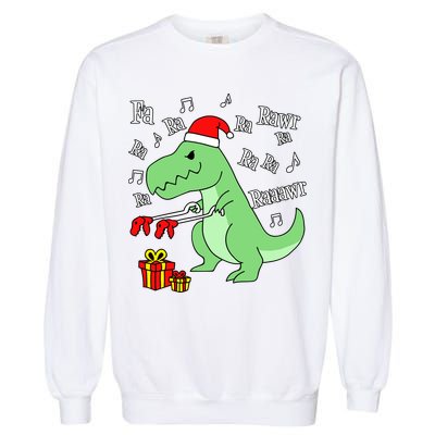 Fa Ra Ra Rawr Christmas T-Rex Presents Garment-Dyed Sweatshirt
