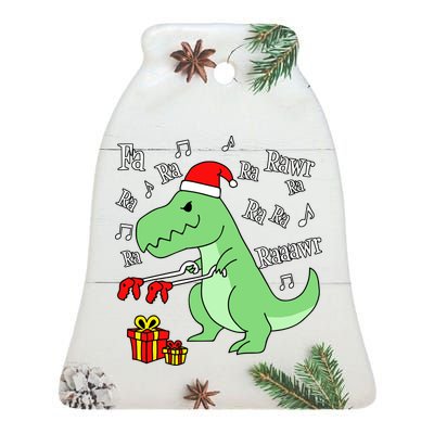 Fa Ra Ra Rawr Christmas T-Rex Presents Ceramic Bell Ornament