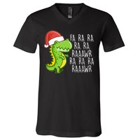 Fa Ra Ra Rawr Dinosaur Christmas V-Neck T-Shirt