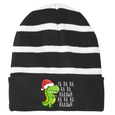 Fa Ra Ra Rawr Dinosaur Christmas Striped Beanie with Solid Band