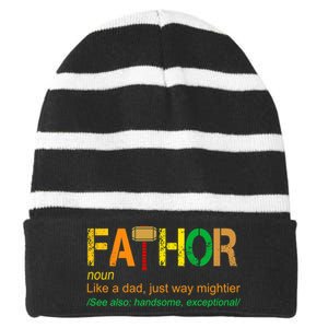 Fa-thor Like Dad Just Way Mightier Striped Beanie with Solid Band