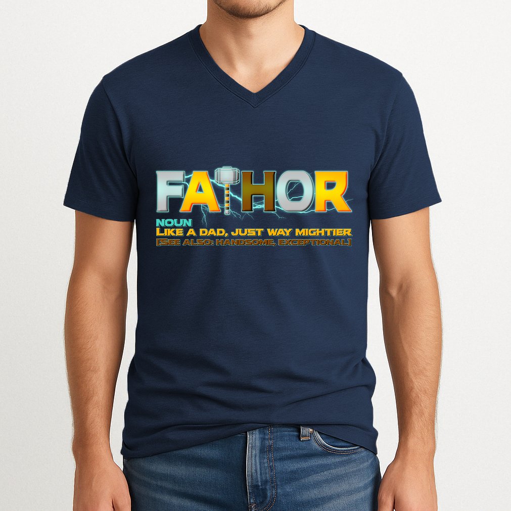 Fa-Thor Mighty Dad Lightning V-Neck T-Shirt