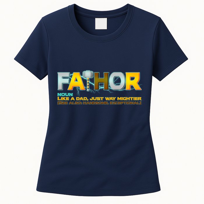 Fa-Thor Mighty Dad Lightning Womens T-Shirt