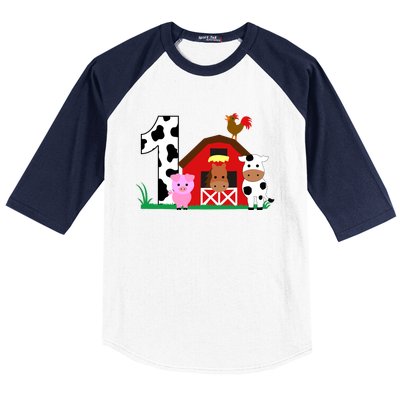 Farm Animals 1st Birthday 1 Year Old Birthday Party Baseball Sleeve Shirt