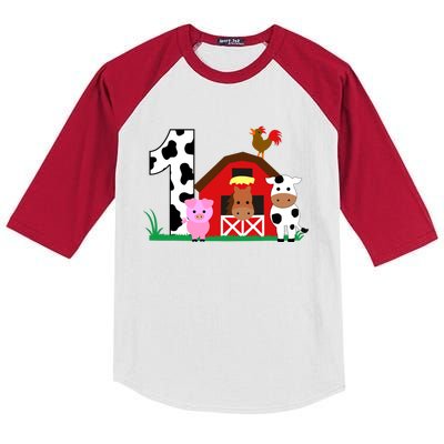 Farm Animals 1st Birthday 1 Year Old Birthday Party Kids Colorblock Raglan Jersey