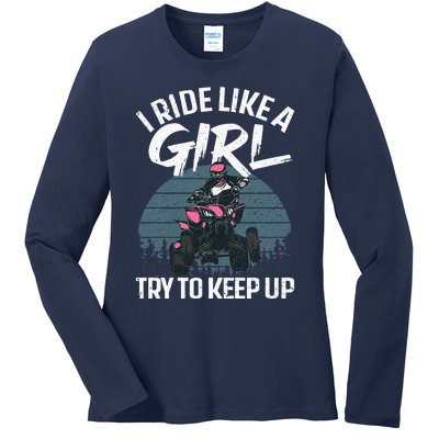 Funny ATV 4 Wheeler Design For Women Quad Riding Ladies Long Sleeve Shirt