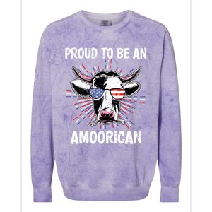 Funny Amoorican 4th Of July Usa Flag Patriotic Cow Farmer Gift Colorblast Crewneck Sweatshirt