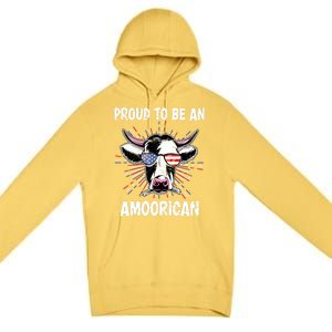 Funny Amoorican 4th Of July Usa Flag Patriotic Cow Farmer Gift Premium Pullover Hoodie