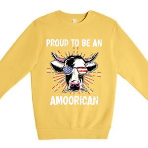 Funny Amoorican 4th Of July Usa Flag Patriotic Cow Farmer Gift Premium Crewneck Sweatshirt