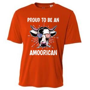 Funny Amoorican 4th Of July Usa Flag Patriotic Cow Farmer Gift Cooling Performance Crew T-Shirt