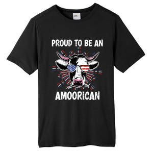 Funny Amoorican 4th Of July Usa Flag Patriotic Cow Farmer Gift Tall Fusion ChromaSoft Performance T-Shirt