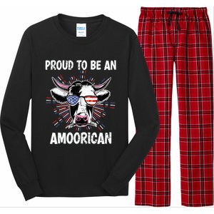 Funny Amoorican 4th Of July Usa Flag Patriotic Cow Farmer Gift Long Sleeve Pajama Set