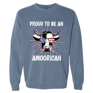 Funny Amoorican 4th Of July Usa Flag Patriotic Cow Farmer Gift Garment-Dyed Sweatshirt