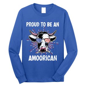 Funny Amoorican 4th Of July Usa Flag Patriotic Cow Farmer Gift Long Sleeve Shirt