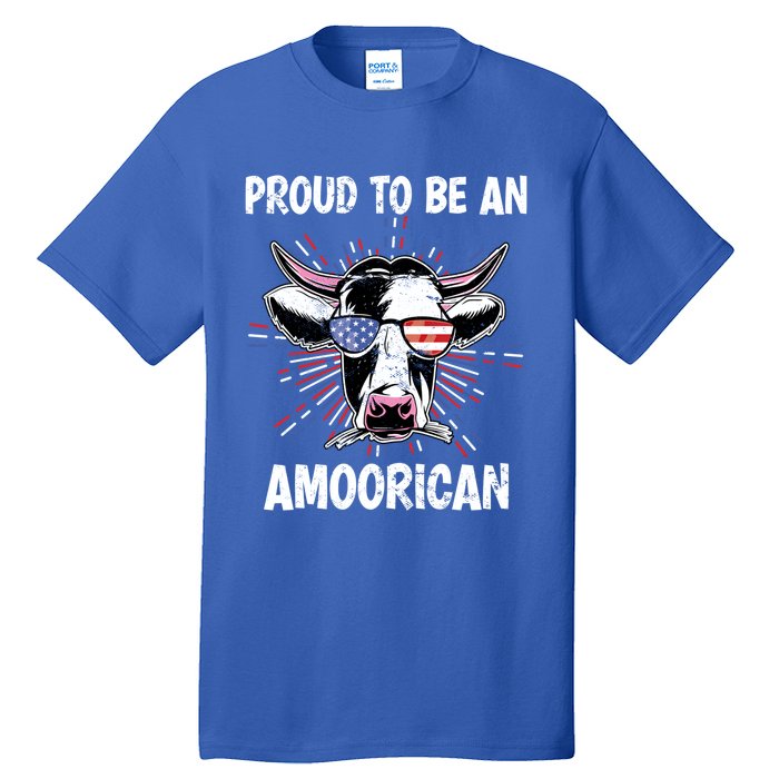 Funny Amoorican 4th Of July Usa Flag Patriotic Cow Farmer Gift Tall T-Shirt