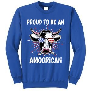 Funny Amoorican 4th Of July Usa Flag Patriotic Cow Farmer Gift Tall Sweatshirt