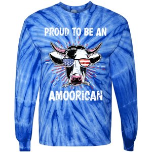 Funny Amoorican 4th Of July Usa Flag Patriotic Cow Farmer Gift Tie-Dye Long Sleeve Shirt