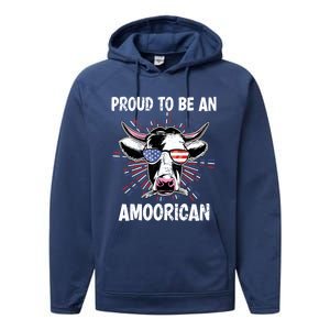 Funny Amoorican 4th Of July Usa Flag Patriotic Cow Farmer Gift Performance Fleece Hoodie