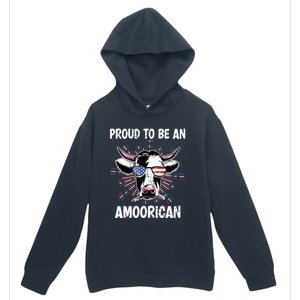 Funny Amoorican 4th Of July Usa Flag Patriotic Cow Farmer Gift Urban Pullover Hoodie