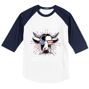 Funny Amoorican 4th Of July Usa Flag Patriotic Cow Farmer Gift Baseball Sleeve Shirt