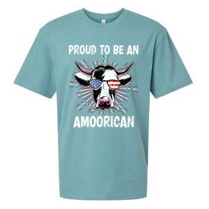 Funny Amoorican 4th Of July Usa Flag Patriotic Cow Farmer Gift Sueded Cloud Jersey T-Shirt