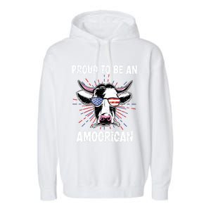 Funny Amoorican 4th Of July Usa Flag Patriotic Cow Farmer Gift Garment-Dyed Fleece Hoodie