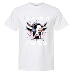 Funny Amoorican 4th Of July Usa Flag Patriotic Cow Farmer Gift Garment-Dyed Heavyweight T-Shirt