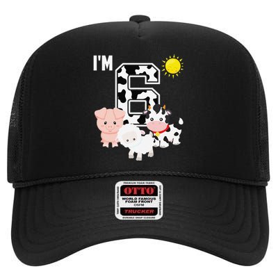 Farm Animals 6th Birthday 6 Year Old Birthday Party High Crown Mesh Back Trucker Hat