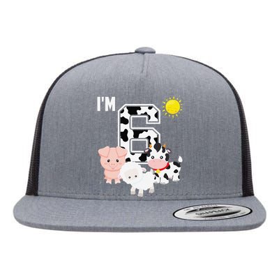 Farm Animals 6th Birthday 6 Year Old Birthday Party Flat Bill Trucker Hat