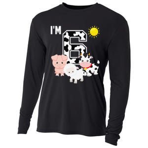 Farm Animals 6th Birthday 6 Year Old Birthday Party Cooling Performance Long Sleeve Crew