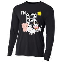 Farm Animals 6th Birthday 6 Year Old Birthday Party Cooling Performance Long Sleeve Crew