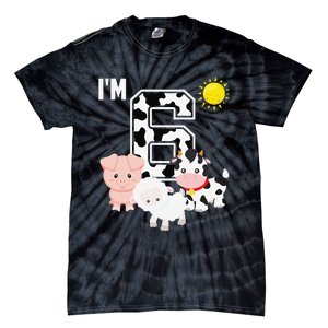 Farm Animals 6th Birthday 6 Year Old Birthday Party Tie-Dye T-Shirt