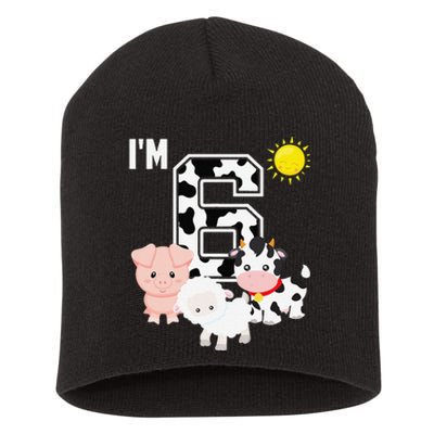 Farm Animals 6th Birthday 6 Year Old Birthday Party Short Acrylic Beanie