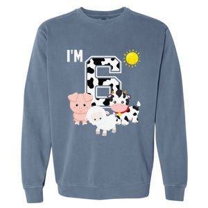 Farm Animals 6th Birthday 6 Year Old Birthday Party Garment-Dyed Sweatshirt