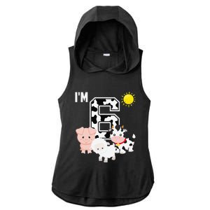 Farm Animals 6th Birthday 6 Year Old Birthday Party Ladies PosiCharge Tri-Blend Wicking Draft Hoodie Tank